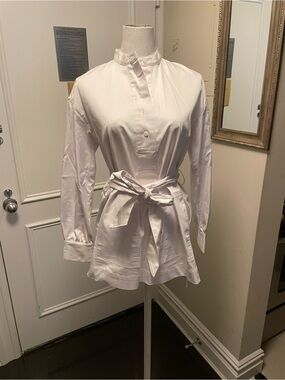 Club Monaco White Tie-Waist Popover Tunic